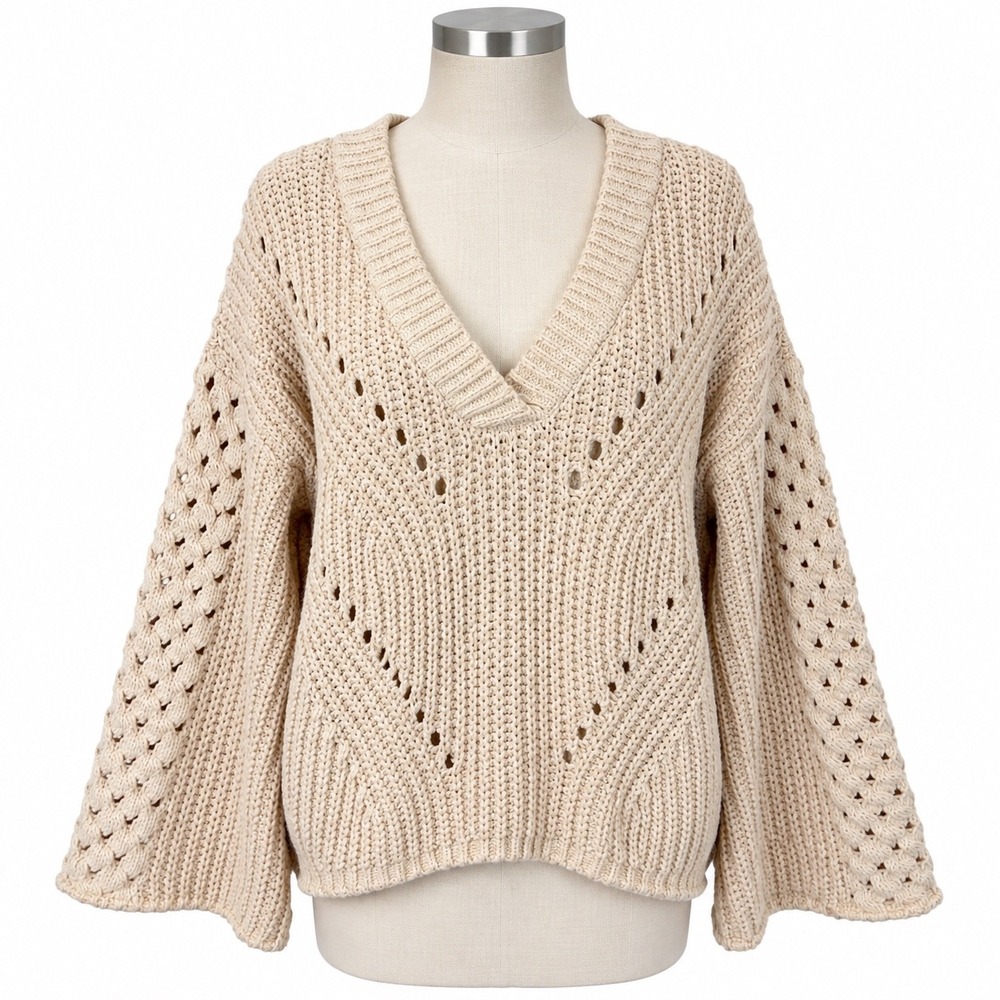 POL Oversized Bell Sleeve Sweater Women's Small Cream Boho